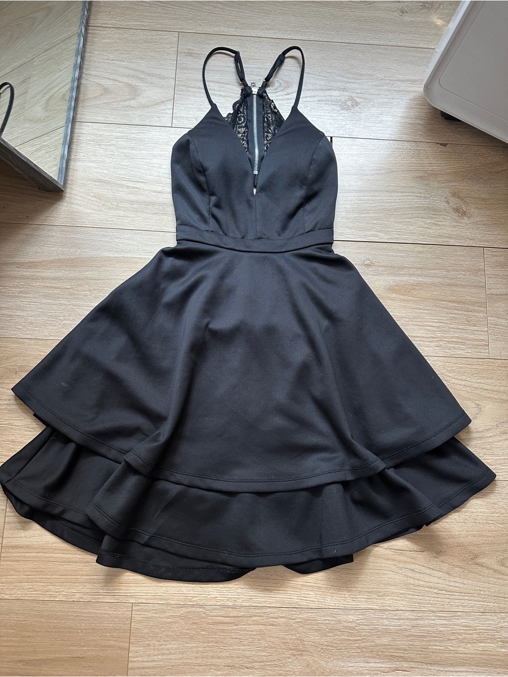 le chateau Black High-Low Fit & Flare Dress with Lace Back size small